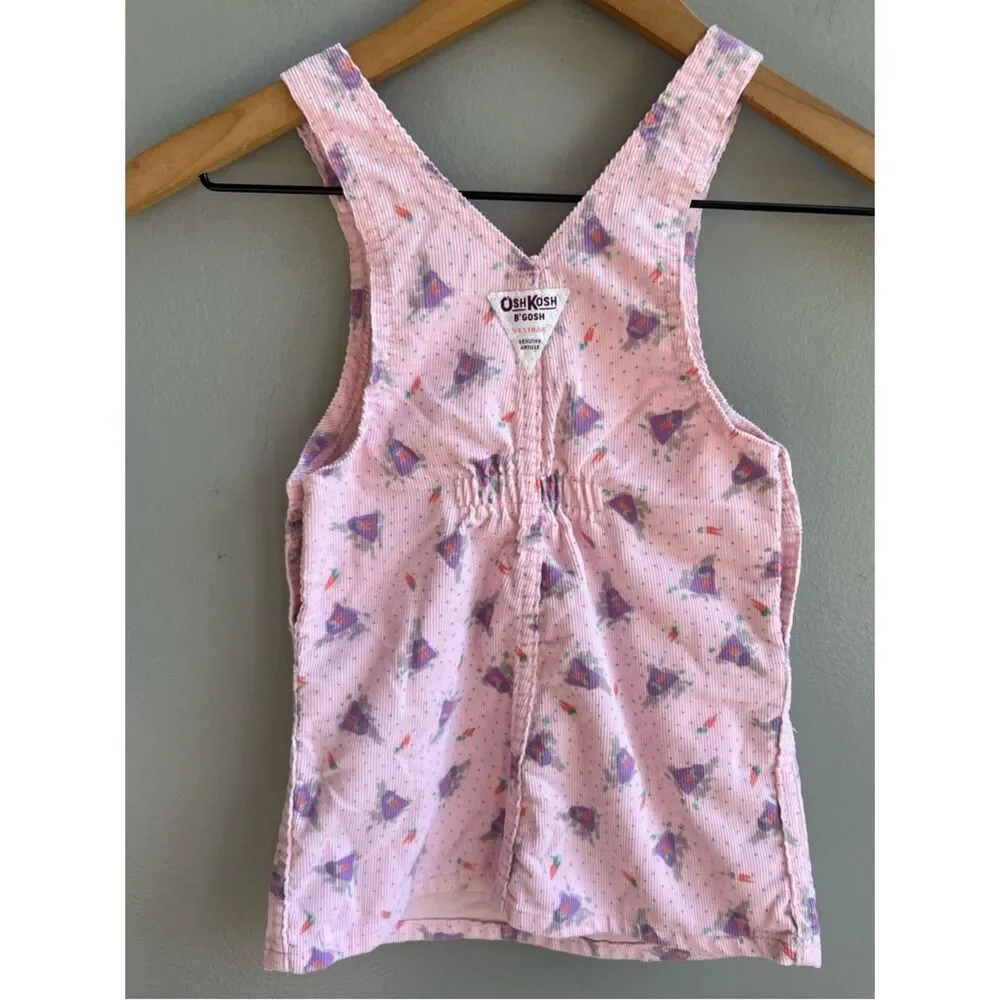 VTG 90s OshKosh Vestbak Corduroy Overall Dress Peter Cottontail Bunny Print 4T